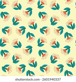 Decorative Purple Floral Vector Seamless Pattern with leaves and flowers. Vector