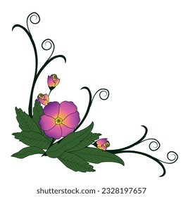 decorative purple flower in the right corner of design