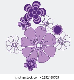 Decorative purple Flowers bunch vector flat sketch drawing file