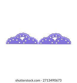 Elemento decorativo de encaje morado con borde festoneado y lunares blancos, formando un borde o divisor con una estética encantadora, elegante y juguetona
