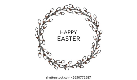 Decorative pussy willow wreath for a happy easter celebration