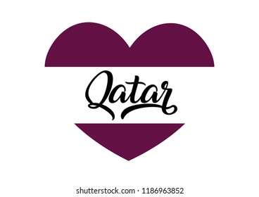 Decorative Qatar Text on Heart Shape with the Colors of Qatar Flag