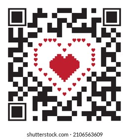 Decorative QR code with a heart, color vector illustration on a white background