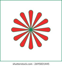 Decorative radial flower design featuring 16 red petal-like shapes outlined in green, arranged symmetrically in a circular formation