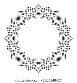 Dekorative radiale geometrische Kreis Zig Zag Punkte Muster. Rundrahmen. Vektorkunst.