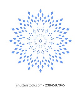 Dekoratives Radialmuster. Abstraktes blaues Schneeflocken-Symbol. Circle Design Element. Vektorkunst.