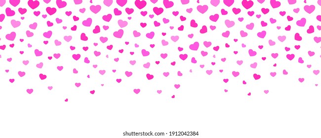 Decorative rain of hearts. Seamless panoramic banner of falling hearts.