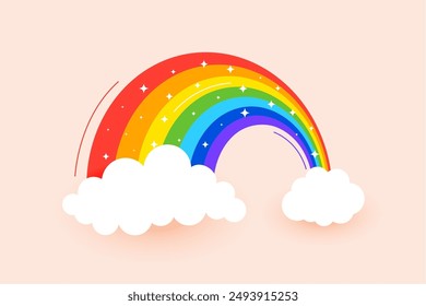 decorative rainbow and cloudy background in papercut style vector