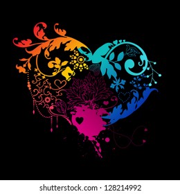 Decorative rainbow heart with floral elements