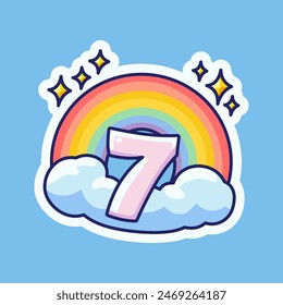 A decorative rainbow number 7