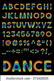 Decorative rainbow rings alphabet isolated on the background. Vector illustration.