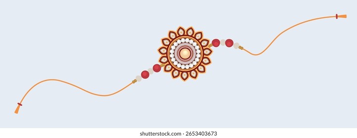 Ilustração vetor plana decorativa Rakhi com design de mandala floral e contas, símbolo tradicional do festival indiano para Raksha Bandhan, perfeito para cartões de saudação, banners e desenhos festivos