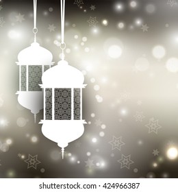 Decorative Ramadan background with lanterns on bokeh lights background