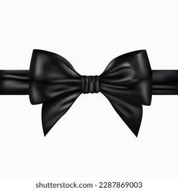 Decorative realistic black bow with ribbon isolated on white background.