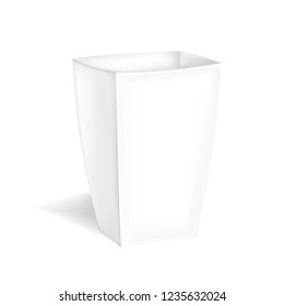 Decorative realistic high narrow rectangular white flower vase for interior rooms