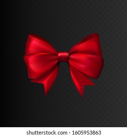 Decorative realistic red bow with red ribbon. isolated on transparent background.  Templates for placards, banners, flyers, presentations, reports, invitation, posters, brochure, voucher discount. EPS