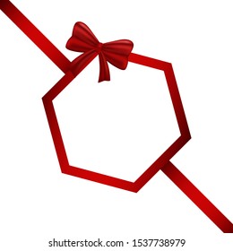 Decorative realistic red ribbon with shiny gift bow. Isolated on background vector object for greeting card, banner template, web design, new year, merry Christmas, Valentines day, holiday celebrating