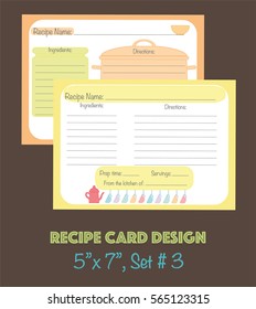 Decorative recipe cards set, cute recipe cards vector