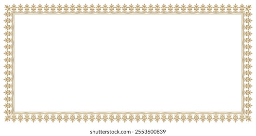 Decorative rectangle frame Elegant element gold colors isolate white backgrounds for design in Eastern style, place for text Golden border Lace illustration for invitations and greeting cards template