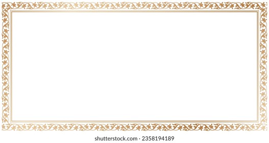 Decorative rectangle frame ornament Elegant element for design in Eastern style, place for text. Floral golden border. Lace illustration for invitations and greeting cards, certificate of completions