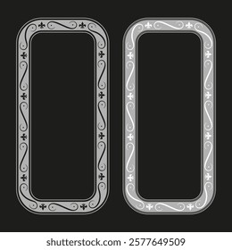 Decorative rectangle frame. Ornamental black design. Classic floral decoration. Vector border element.