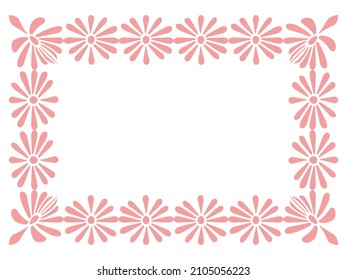 Decorative rectangle frame with pink daisy flowers Vector Illustration Design element Isolated on white background