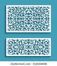 Decorative rectangle panels with lace pattern, vector ornamental tiles, elegant templates for laser cutting or wood carving