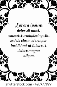 Decorative rectangular element with a black baroque pattern.