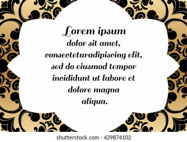 Decorative rectangular element with a black pattern on a gold background.