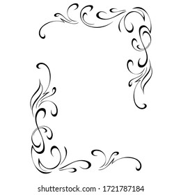 decorative rectangular frame with curls and vignettes in black lines on a white backgroun