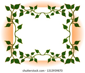 Decorative rectangular frame with hand drawn leaves with blank space in the center. Vector