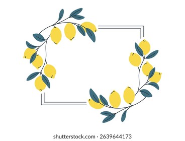 Decorative rectangular frame with lemons, perfect for summer designs
