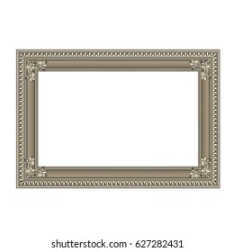 Decorative rectangular frame of silvery color with finishing on corners