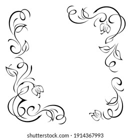 decorative rectangular frame with stylized flower buds, leaves and vignettes