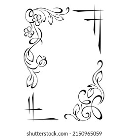 decorative rectangular frame with stylized flowers, leaves and vignettes