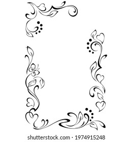 decorative rectangular frame with stylized hearts, leaves, vignettes and a single butterfly