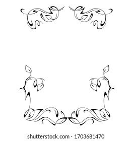 Decorative rectangular frame of stylized leaves and vignettes in black lines on a white background