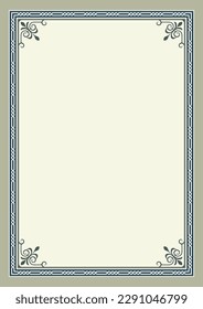 Decorative rectangular framework for card, book cover, certificate. A3, A4 page size.