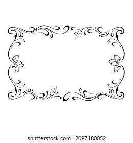 decorative rectangular horizontal frame with stylized flowers, bells and vignettes. graphic decor
