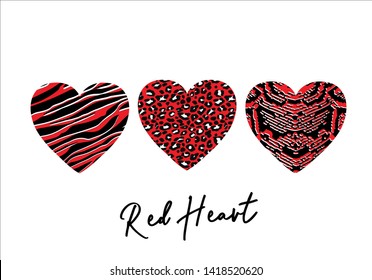 decorative red animal leopard set  design vector heart graphic animal texture red hearts heart graphic with animal texture