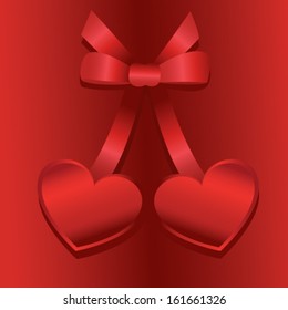 decorative red background with hearts and ribbon