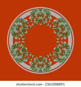 Decorative red background with ornamental circular pattern. Japanese pattern. Card template design. Vector illustration.
