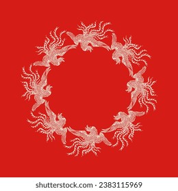 Fondo rojo decorativo con un patrón circular ornamental. Diseño de plantilla de tarjeta. ilustración vectorial.