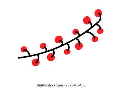 Decorative red berries branch against a white background in minimalistic style