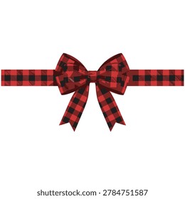 Decorative red and black buffalo plaid fabric ribbon bow isolated on a white background