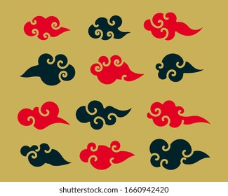 decorative red and black chinese clouds set