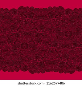 Decorative red  - black clouds - seamless ribbon pattern