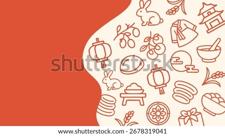 Decorative red border filled with Korean Chuseok celebration icons