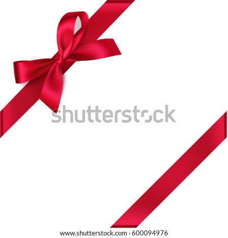 Decorative red bow with diagonally ribbon on the corner. Vector bow for page decor isolated on white
