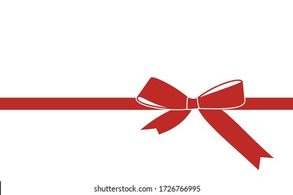 Decorative red bow with horizontal red ribbon isolated on white. 